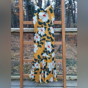 Yellow White Asymmetrical Ruffled Maxi Sundress